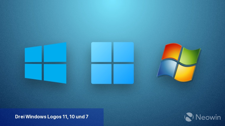 Drei Windows-Logos 11, 10 und 7