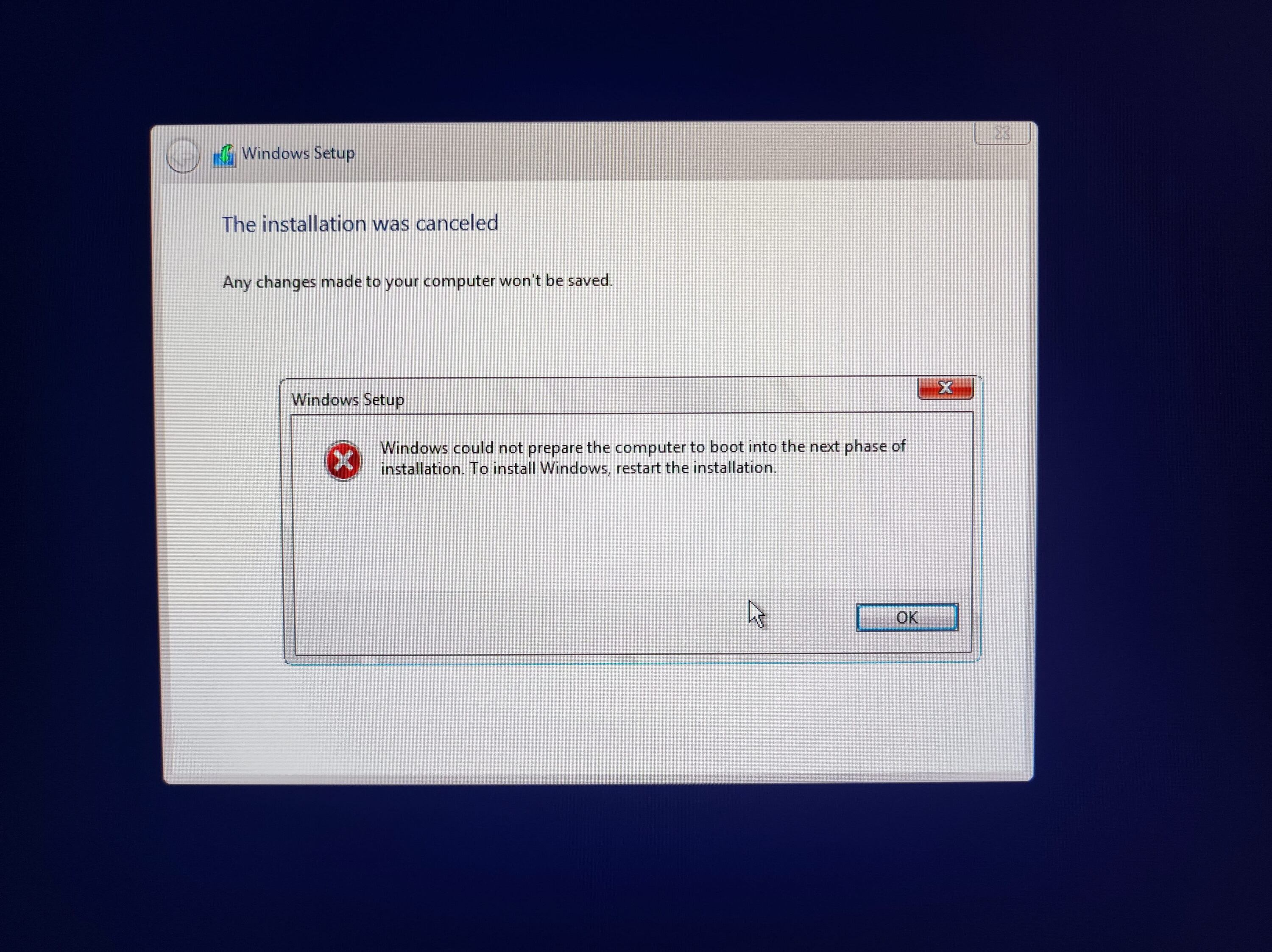 Impossible to launch Windows (0xc0000102)