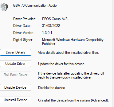 epos gsp 670 funktioniert nach Windows Update 22h2 nicht, funktioniert aber unter Windows 21h2 einwandfrei