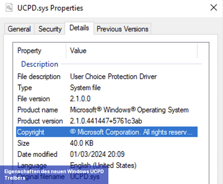 Eigenschaften des neuen Windows UCPD-Treibers