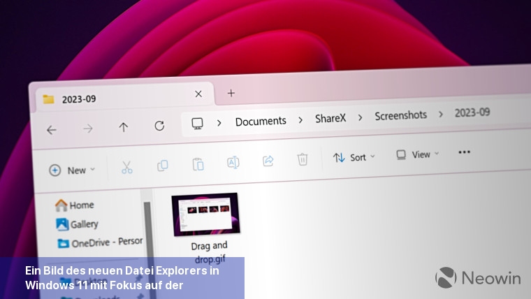 Ein Bild des neuen Datei-Explorers in Windows 11 mit Fokus auf der Adressleiste