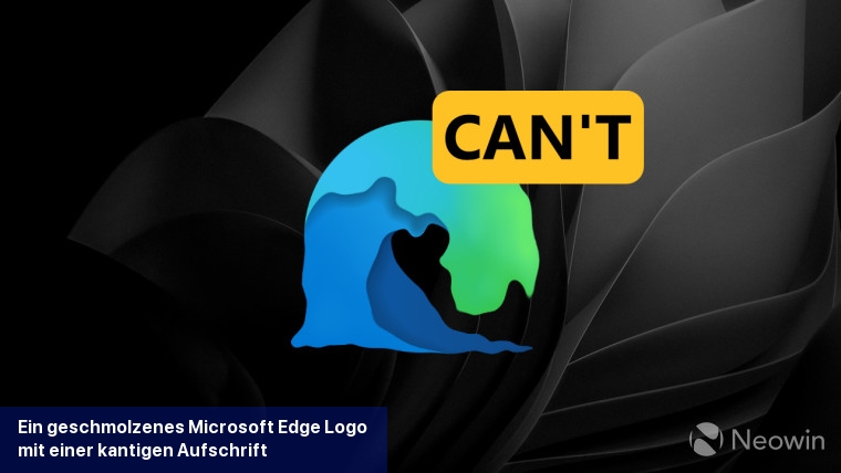 Ein geschmolzenes Microsoft Edge-Logo mit einer kantigen Aufschrift
