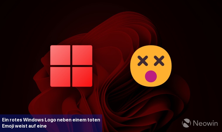Ein rotes Windows-Logo neben einem toten Emoji weist auf eine Sicherheitslücke im Betriebssystem hin