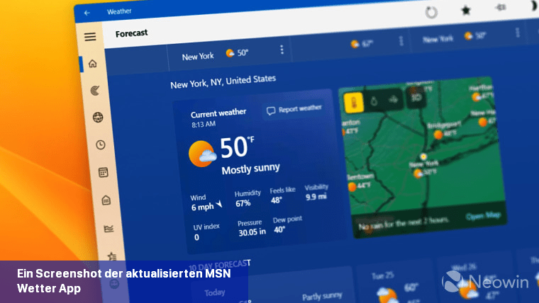 Ein Screenshot der aktualisierten MSN-Wetter-App