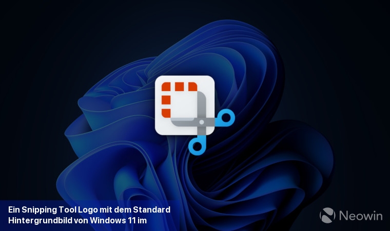 Ein Snipping Tool-Logo mit dem Standard-Hintergrundbild von Windows 11 im Hintergrund