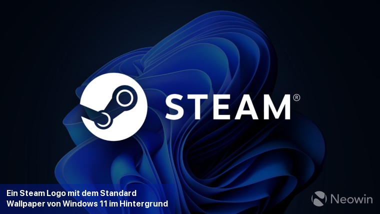 Ein Steam-Logo mit dem Standard-Wallpaper von Windows 11 im Hintergrund
