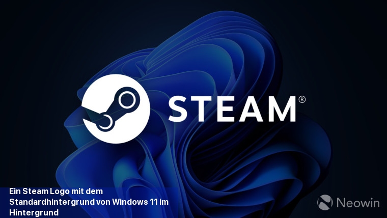 Ein Steam-Logo mit dem Standardhintergrund von Windows 11 im Hintergrund