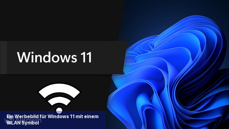Ein Werbebild für Windows 11 mit einem WLAN-Symbol