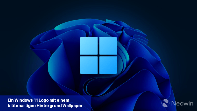 Ein Windows 11 Logo mit einem blütenartigen Hintergrund-Wallpaper