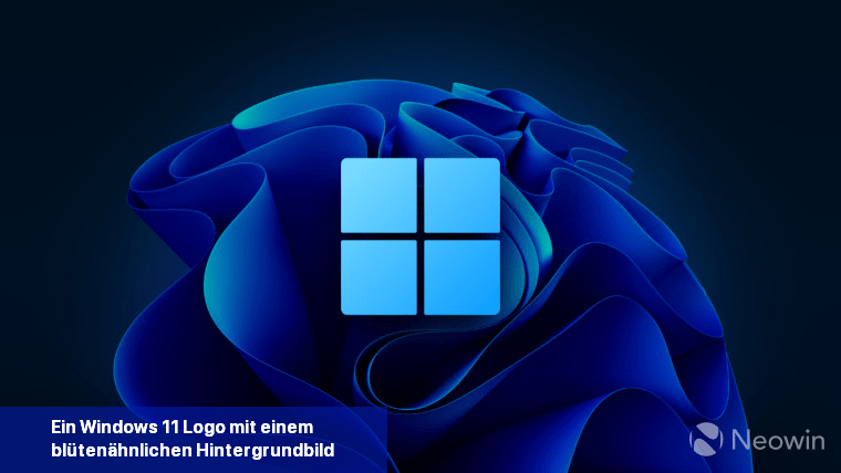Ein Windows 11-Logo mit einem blütenähnlichen Hintergrundbild