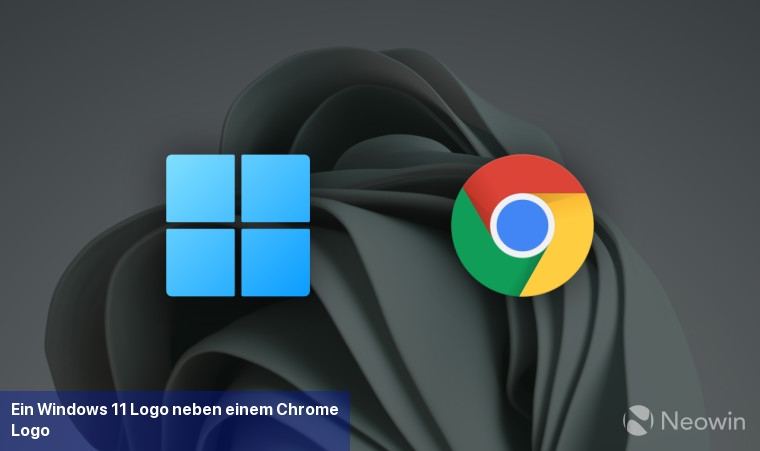 Ein Windows 11-Logo neben einem Chrome-Logo