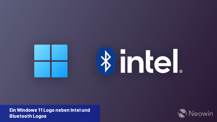 Ein Windows 11 Logo neben Intel und Bluetooth Logos