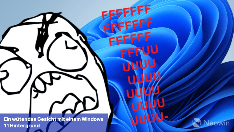 Ein wütendes Gesicht mit einem Windows 11-Hintergrund
