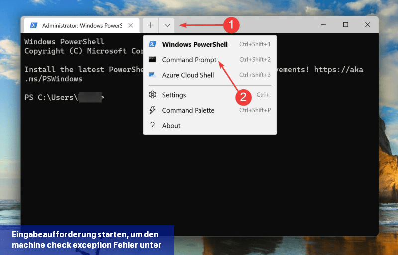 Eingabeaufforderung starten, um den machine check exception-Fehler unter Windows 11 zu beheben