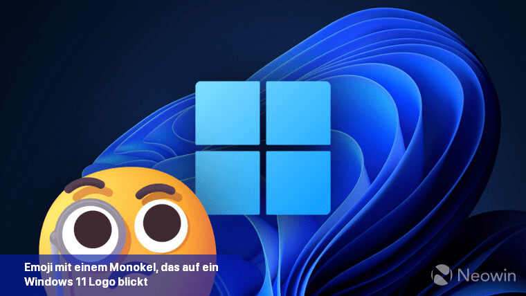 Emoji mit einem Monokel, das auf ein Windows 11-Logo blickt