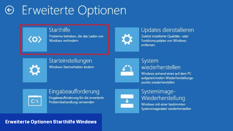 Erweiterte Optionen Starthilfe Windows