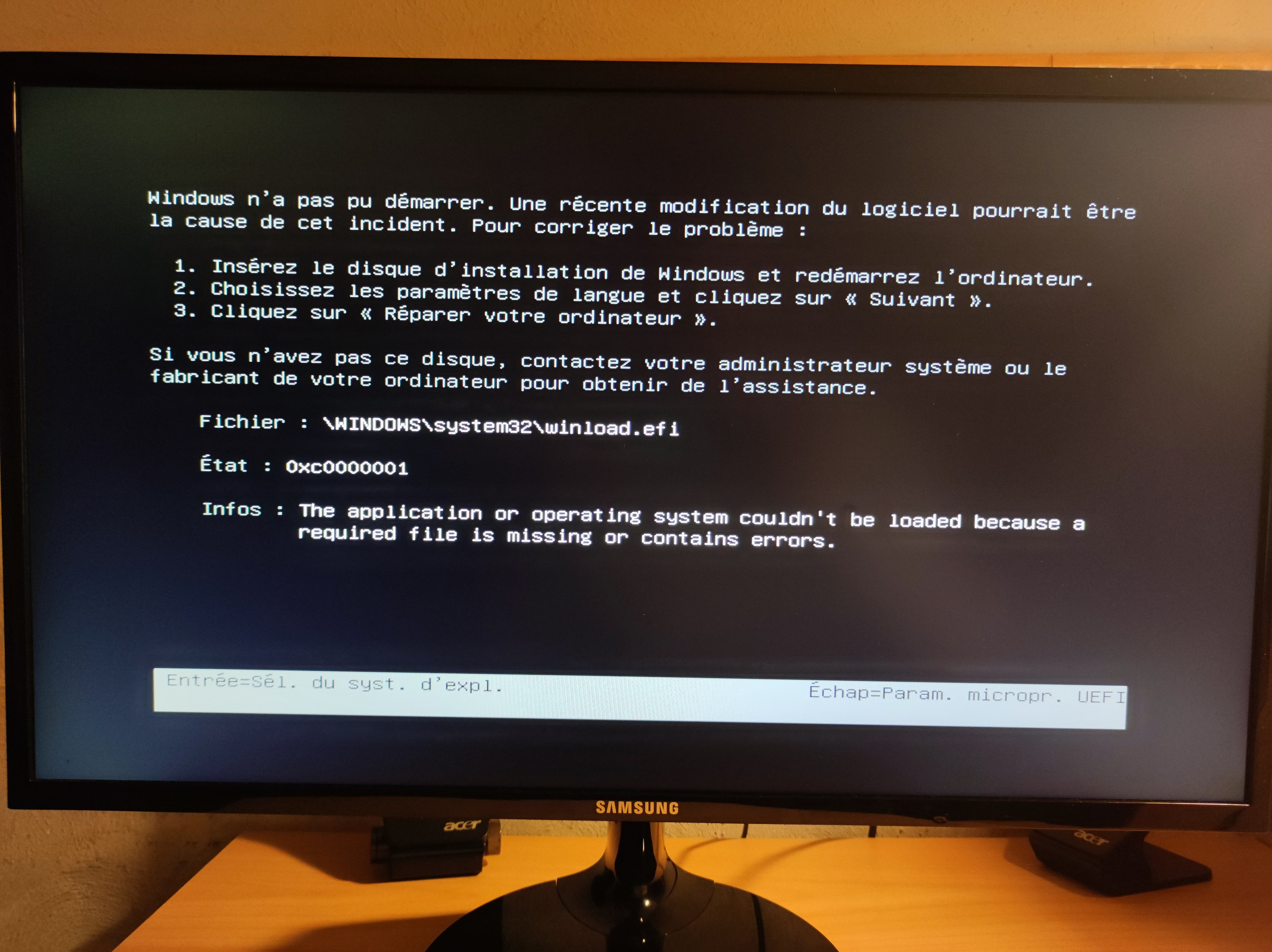 Impossible to launch Windows (0xc0000102)