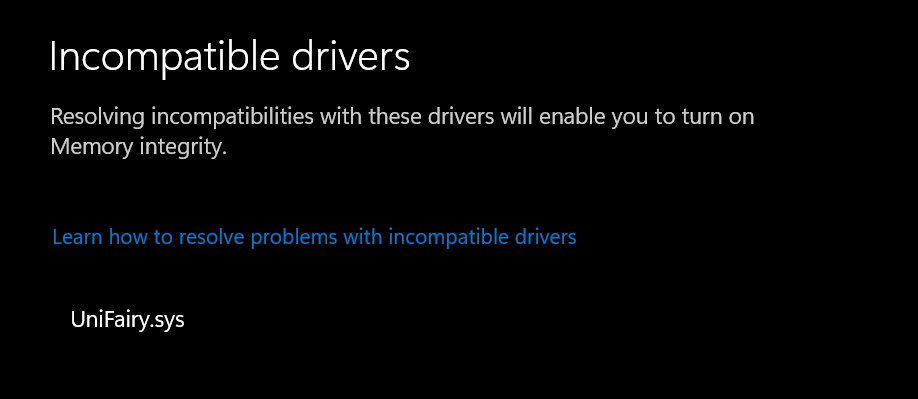 unifairy.sys inkompatibler Treiber