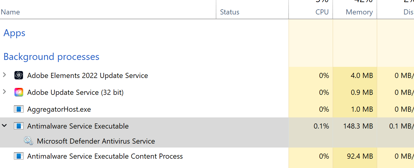 2 ausführbare Dateien des Antimalware-Dienstes