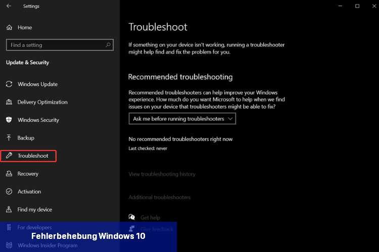 Fehlerbehebung Windows 10