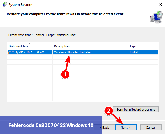 Fehlercode 0x80070422 Windows 10