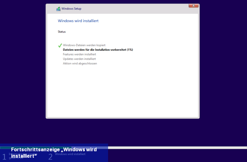 Fortschrittsanzeige „Windows wird installiert“