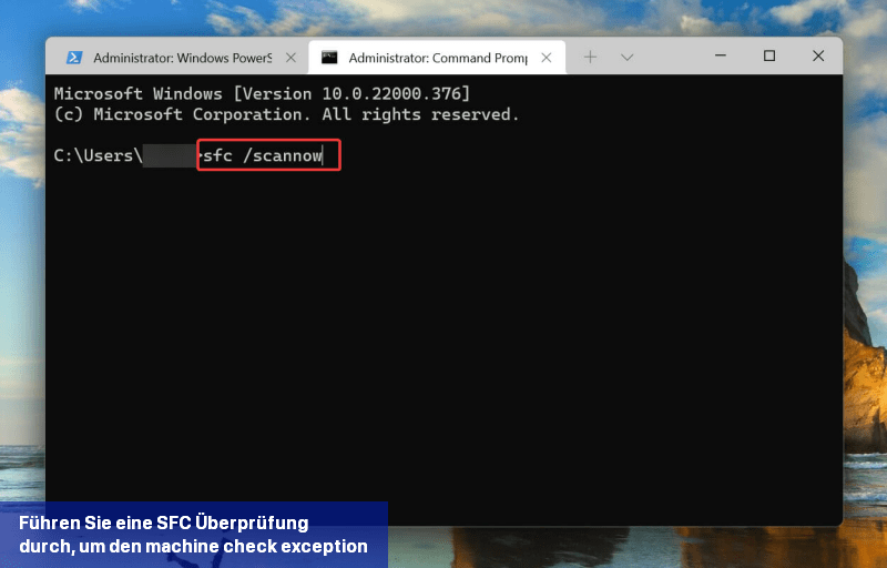 Führen Sie eine SFC-Überprüfung durch, um den machine check exception-Fehler unter Windows 11 zu beheben