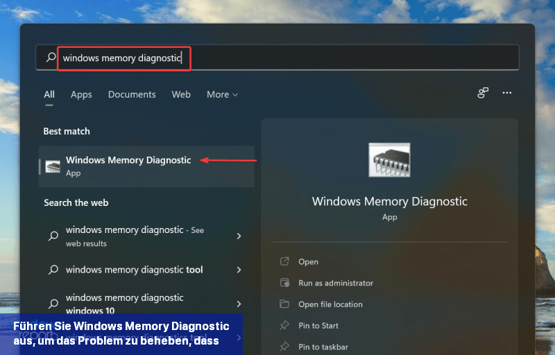 Führen Sie Windows Memory Diagnostic aus, um das Problem zu beheben, dass Windows 11 nicht den gesamten RAM verwendet