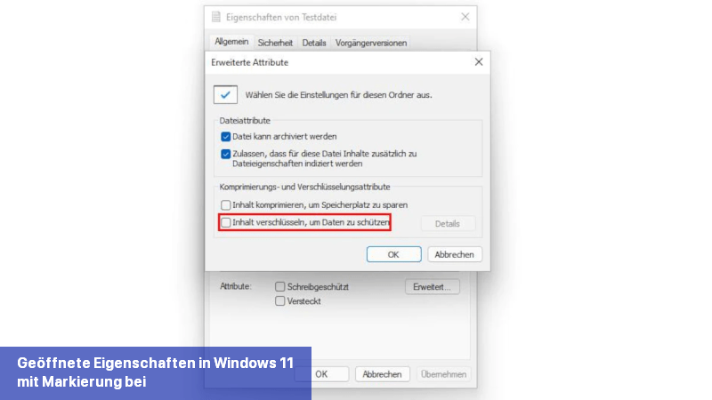 Geöffnete Eigenschaften in Windows 11 mit Markierung bei