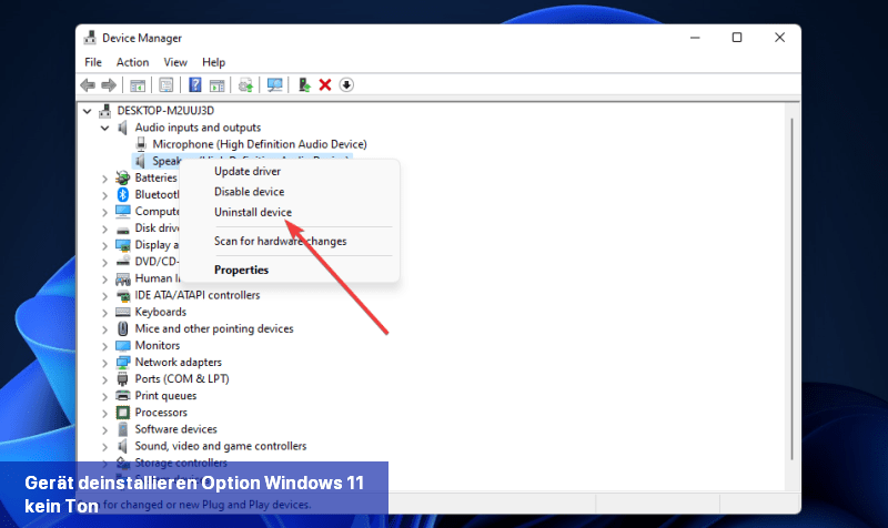Gerät deinstallieren Option Windows 11 kein Ton