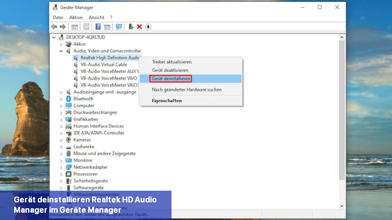 Gerät deinstallieren Realtek HD Audio Manager im Geräte-Manager