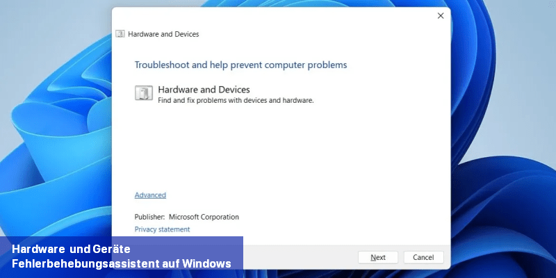 Hardware- und Geräte-Fehlerbehebungsassistent auf Windows