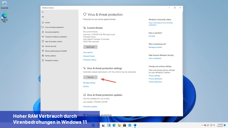 Hoher RAM-Verbrauch durch Virenbedrohungen in Windows 11
