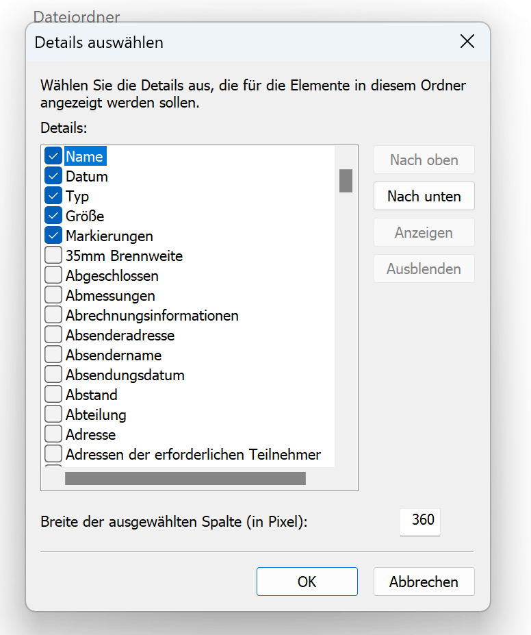 Windows 11 - Explorer - Zusätzliche Spalten einblenden ?