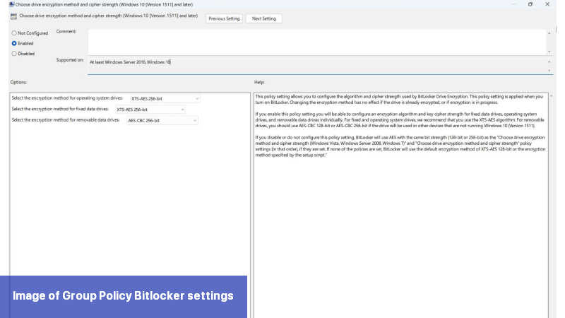 Image of Group Policy Bitlocker settings