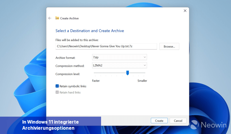 In Windows 11 integrierte Archivierungsoptionen