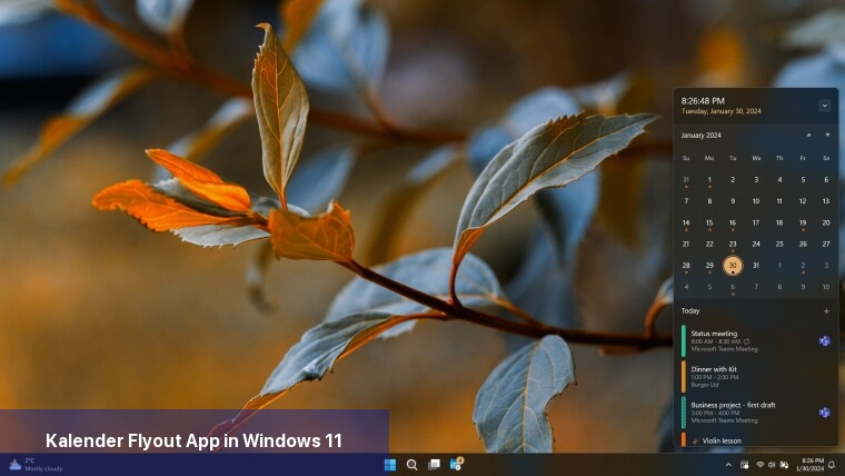 Kalender-Flyout-App in Windows 11