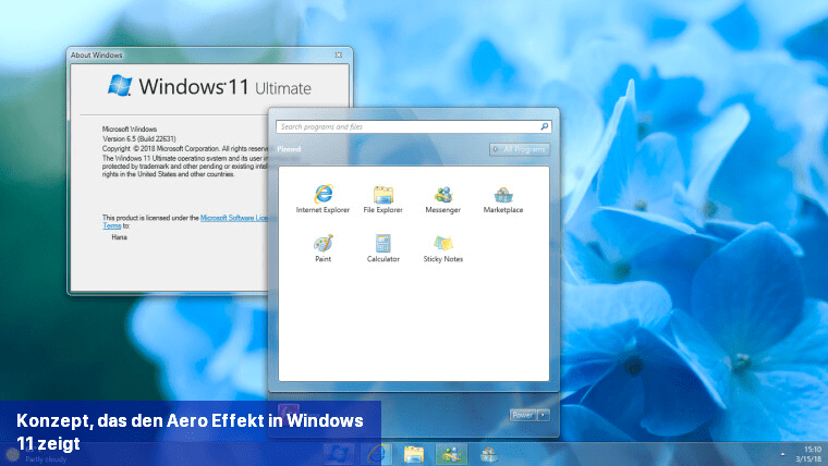Konzept, das den Aero-Effekt in Windows 11 zeigt