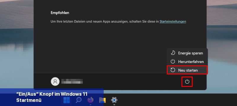 “Ein/Aus“-Knopf im Windows-11-Startmenü