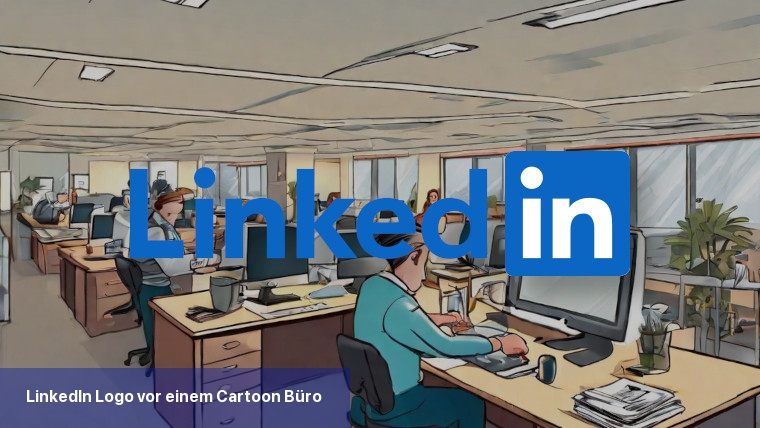 LinkedIn-Logo vor einem Cartoon-Büro