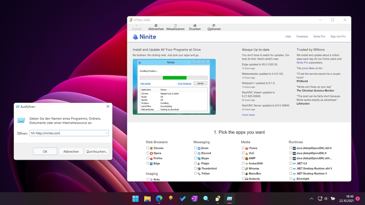 Windows 11 Screenshot HTML Hilfe Ninite