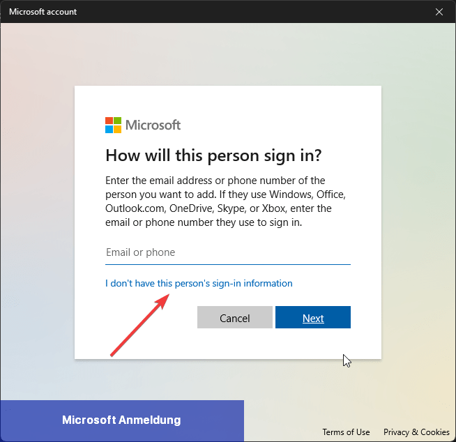 Microsoft Anmeldung