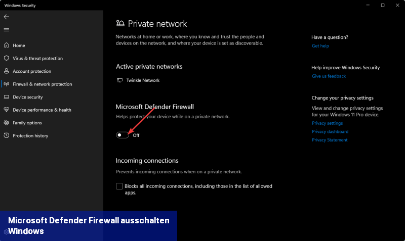 Microsoft Defender Firewall ausschalten Windows
