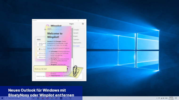 Neues Outlook für Windows mit BloatyNosy oder Winpilot entfernen