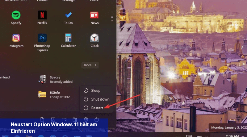 Neustart-Option Windows 11 hält am Einfrieren