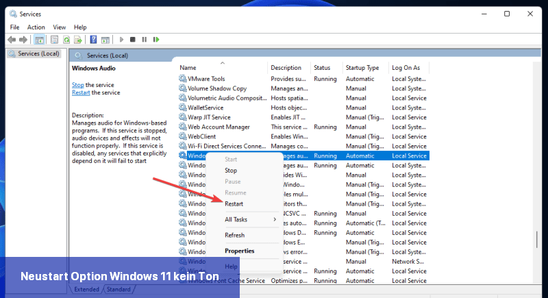 Neustart-Option Windows 11 kein Ton