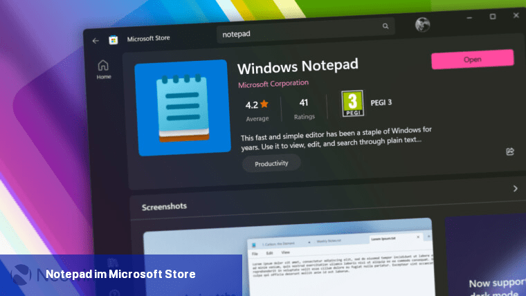 Notepad im Microsoft Store