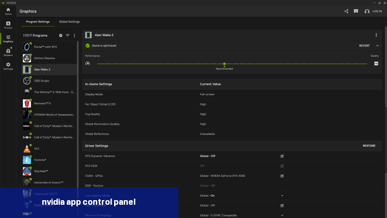 nvidia app control panel