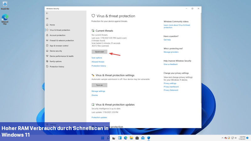 Hoher RAM-Verbrauch durch Schnellscan in Windows 11