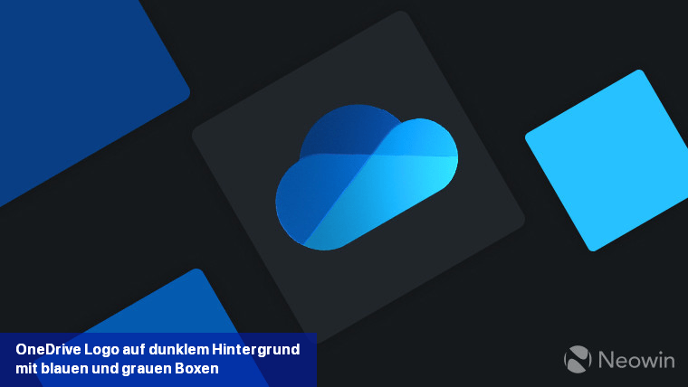 OneDrive-Logo auf dunklem Hintergrund mit blauen und grauen Boxen